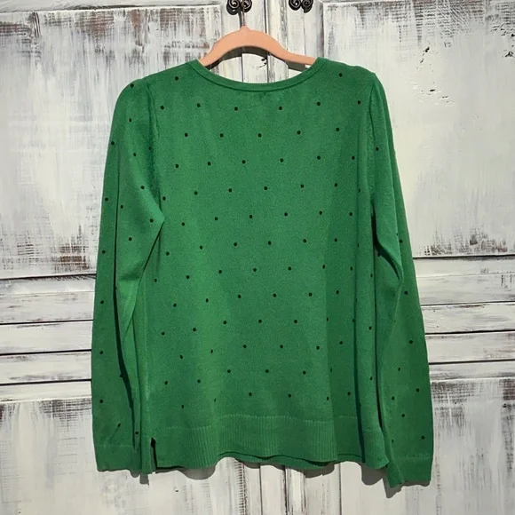J.Jill Sweater Women’s Size XS Kelley Green Black Polka Dots V-Neck Cotton Blend - Picture 6 of 12